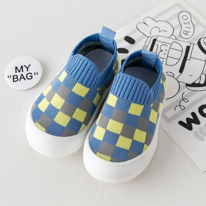 2025 Spring Toddler Slip-On Shoes – Non-Slip First Walkers for Boys and Girls, Classic Plaid Sneakers