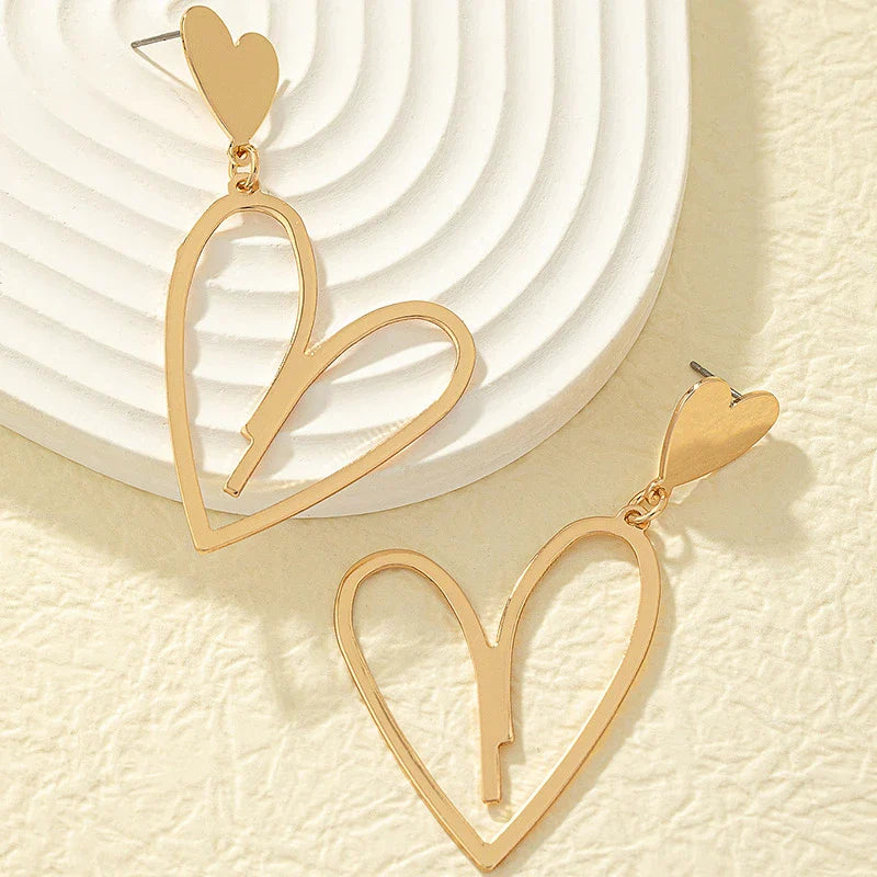 2024 Trendy Heart Dangle Earrings — Double-Layer Love Pendants for Women, Bohemian Hanging Ear Jewelry