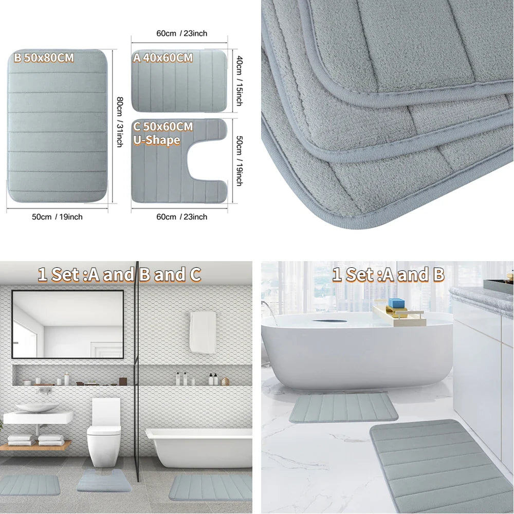 Super Absorbent Memory Foam Bath Mat - Non-Slip Bathroom Rug, Bathtub Side Floor Rug, Shower Room Doormat