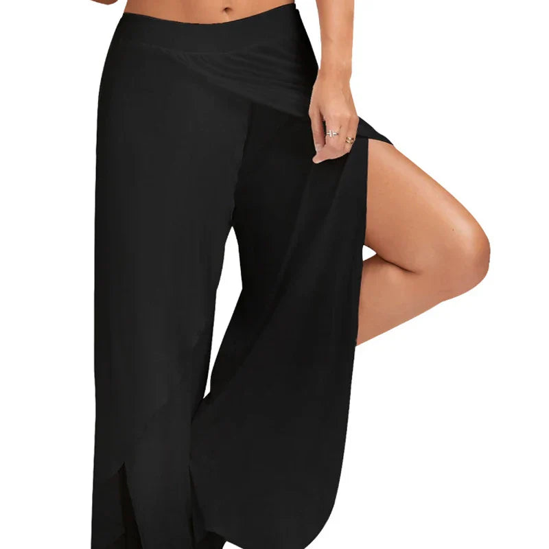 Women’s Plus Size Wide Leg Yoga Pants – Loose Fit Split Hem Dance & Fitness Trousers Elastic Waist Casual Summer Workout Wear