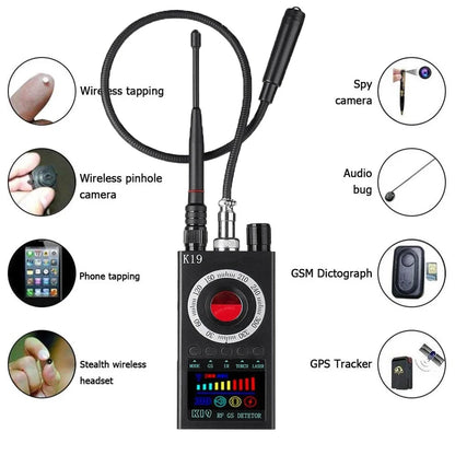 K19+ Hidden Camera & Bug Detector – RF Signal, GSM, GPS Tracker & Audio Surveillance Finder for Anti-Spy Security