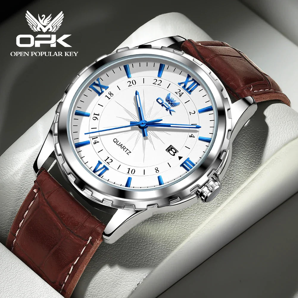 OPK Men's Quartz Watch — Steel Belt Dual Calendar Wristwatch Model 6003