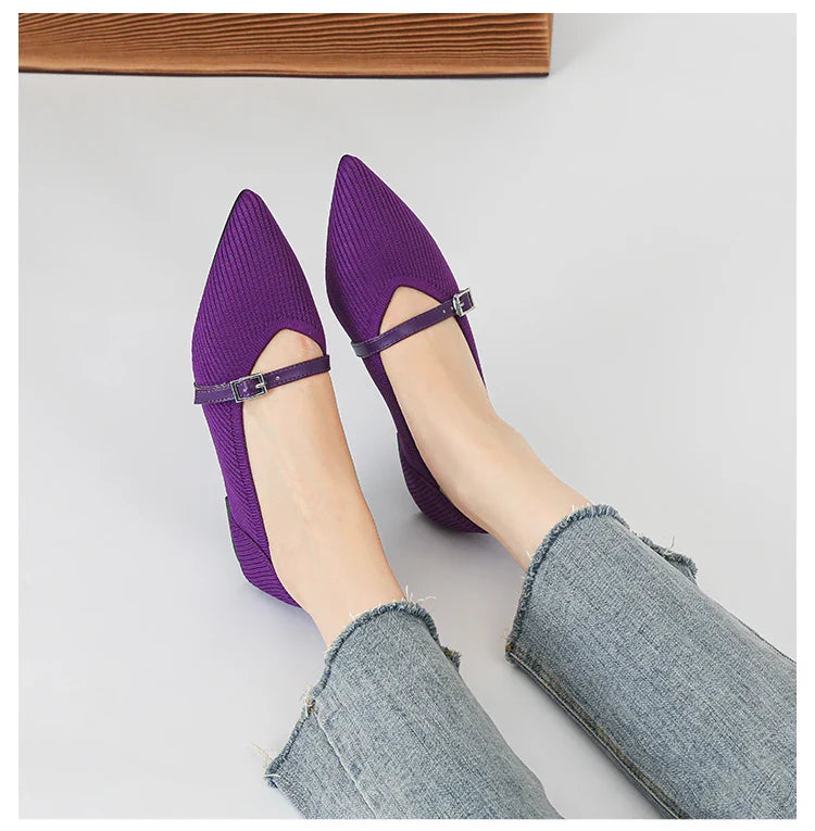 2024 Women's Flat Shoes – Pointed Toe Soft Knitted Sole, Breathable & Comfortable Spring and Autumn New Model