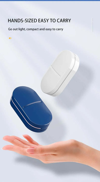 2-in-1 Pill Cutter with Invisible Storage Box – Portable Mini Tablet & Medicine Crusher, Dustproof Divider Organizer