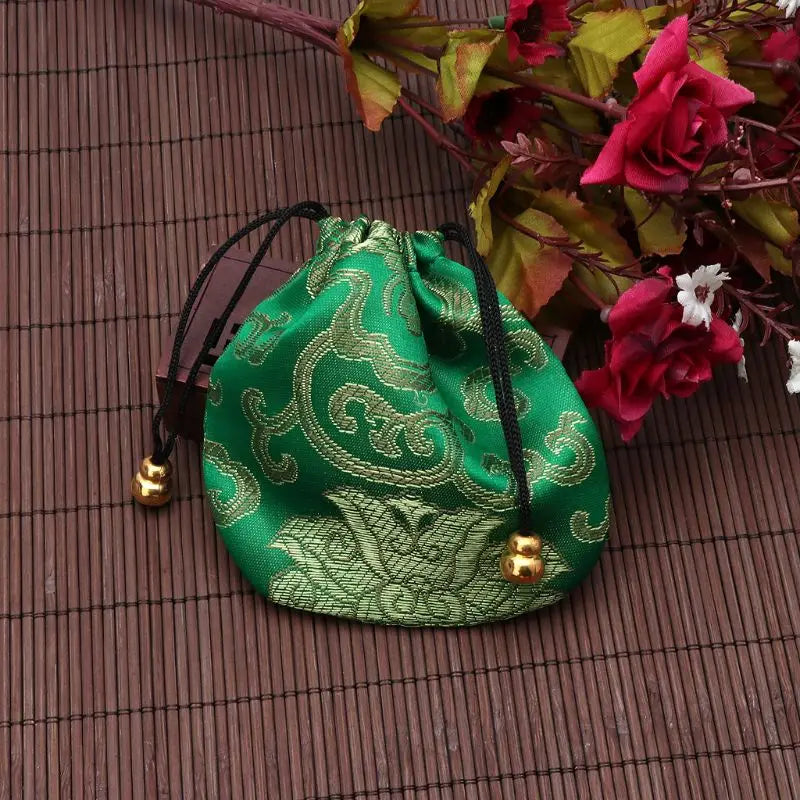 Silk Brocade Drawstring Gift Bags – Embroidered Jewelry, Coin & Candy Pouch for Wedding & Party Favors
