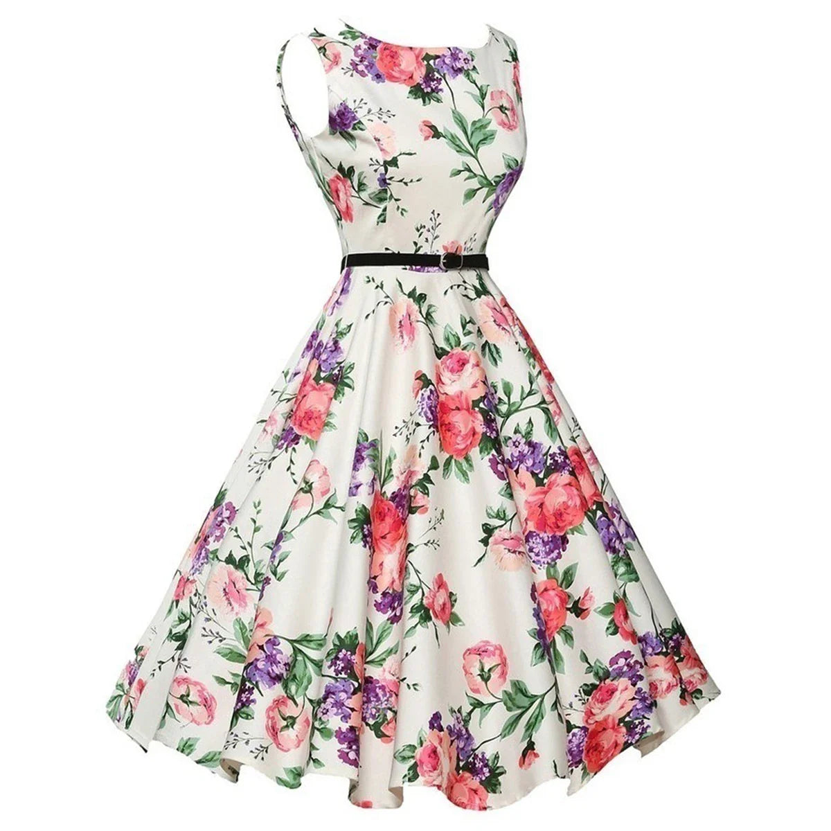 Women’s Summer Floral Vintage Swing Dress – Retro Rockabilly Casual Floral Midi Vestido for Everyday & Vacation Wear