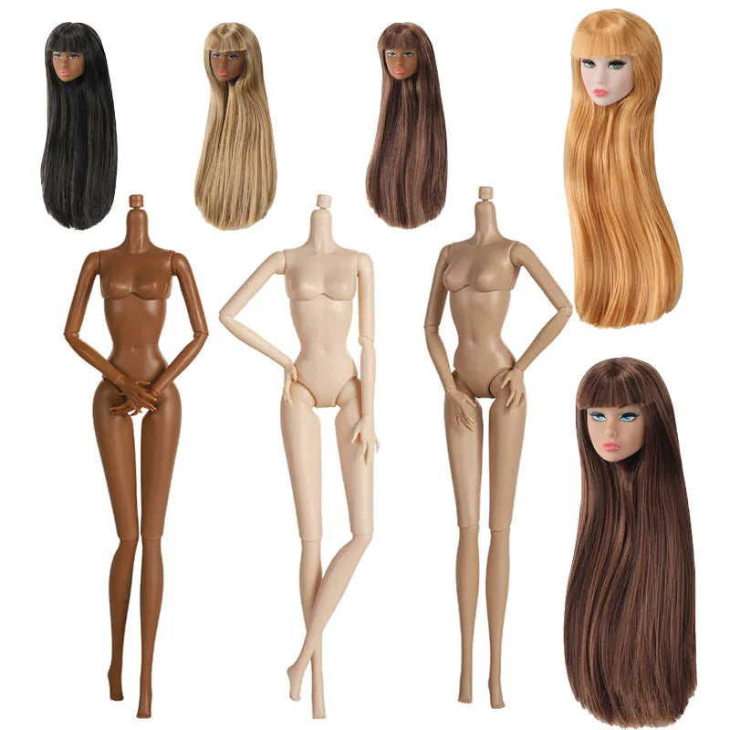 1/6 Supermodel Doll with Movable Joints – Flat Bangs Straight Hair Body & Head Accessories (White/Normal/Black Skin)