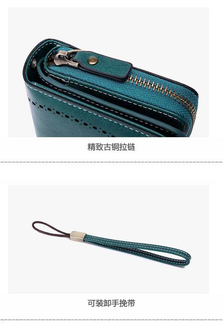 RFID Anti-Theft Retro Large Capacity Women's Wallet – Multi-Card Zipper Wallet with Wrist Strap