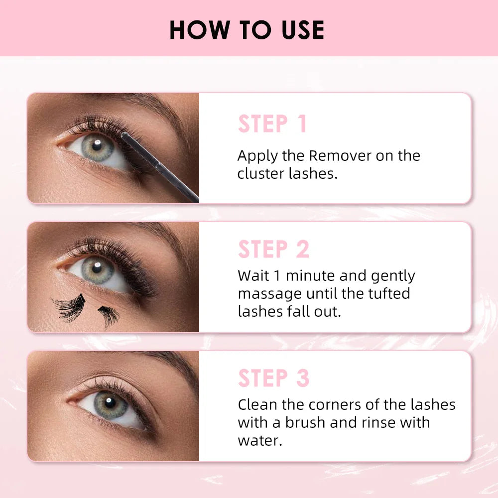 Lash Bond, Seal, and Remover Kit – Waterproof Cluster Eyelash Glue, Strong Hold, Fast Removal for DIY Extensions