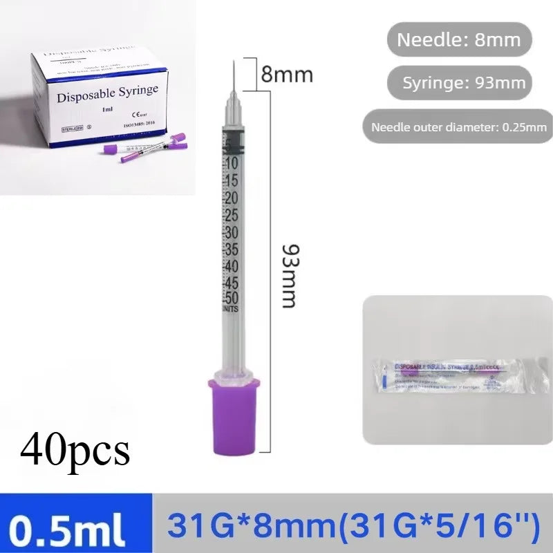 40/80PCS Disposable Veterinary Syringes - Sterile Insulin Needles for Pet & Animal Use