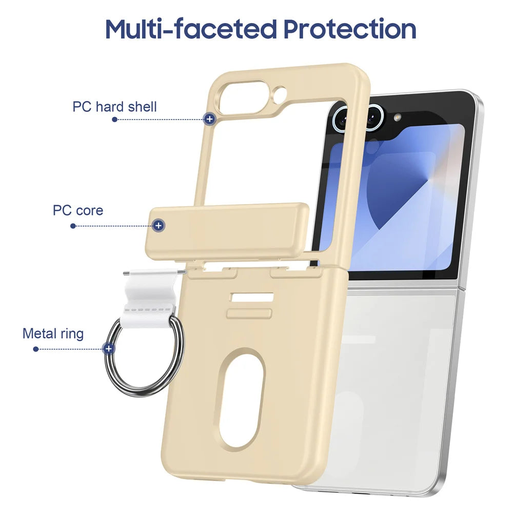 Luxury Wallet Clip Phone Case for Samsung Z Flip — Shockproof Card Slot Cover with Finger Ring for Z Flip 5/6/7/5G