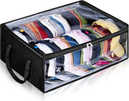 Large Capacity Hat Organizer - Black Non-Woven Cap Holder, Foldable Storage Hanging Bag for Hats and Clothes