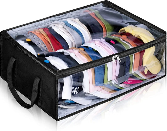 Large Capacity Hat Organizer - Black Non-Woven Cap Holder, Foldable Storage Hanging Bag for Hats and Clothes