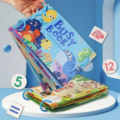 Kids Busy Book – Interactive Learning Sticker Book with Animals, Vehicles & Dinosaurs, Matching Numbers & Letters Activity Toy