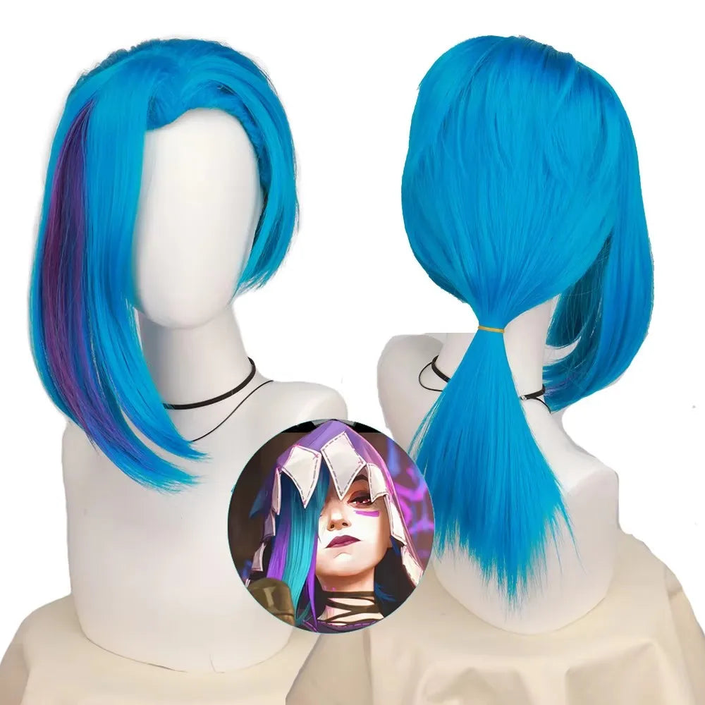 LOL Jinx Cosplay Wig – Long Braided Blue The Loose Cannon Wig, Heat Resistant Synthetic Anime Hair with Blue Braid