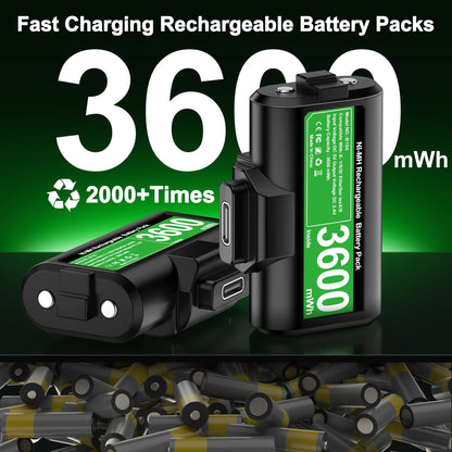 Rechargeable 2×3600mWh Battery Packs for Xbox Series X/S & Xbox One with USB Charging Cable