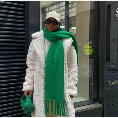 Luxury Cashmere Scarf for Women - Thickened Warm Shawl with Classic Tassels, Soft Solid Color Wrap for Autumn and Winter