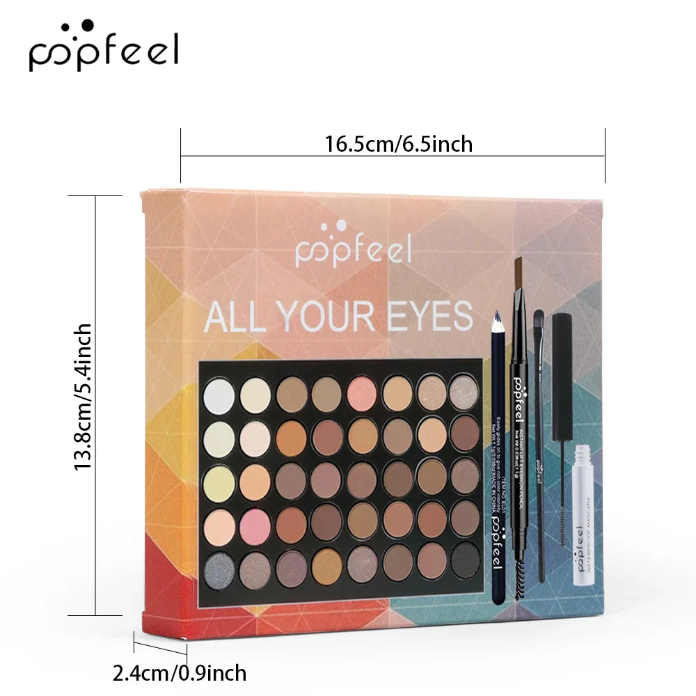POPFEEL Complete Eye Makeup Set – Eyeshadow Palette, Eyeliner, Mascara & Eyebrow Pencil with Makeup Tools Gift Box for Women