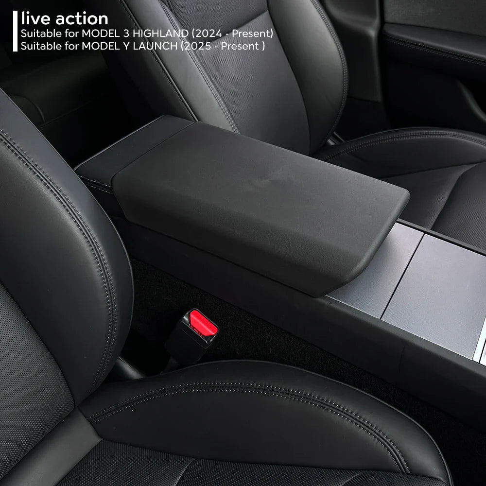 TPE Soft Center Console Armrest Cover – Compatible with Tesla Model Y Launch 2025 & Model 3 Highland 2024 Accessories