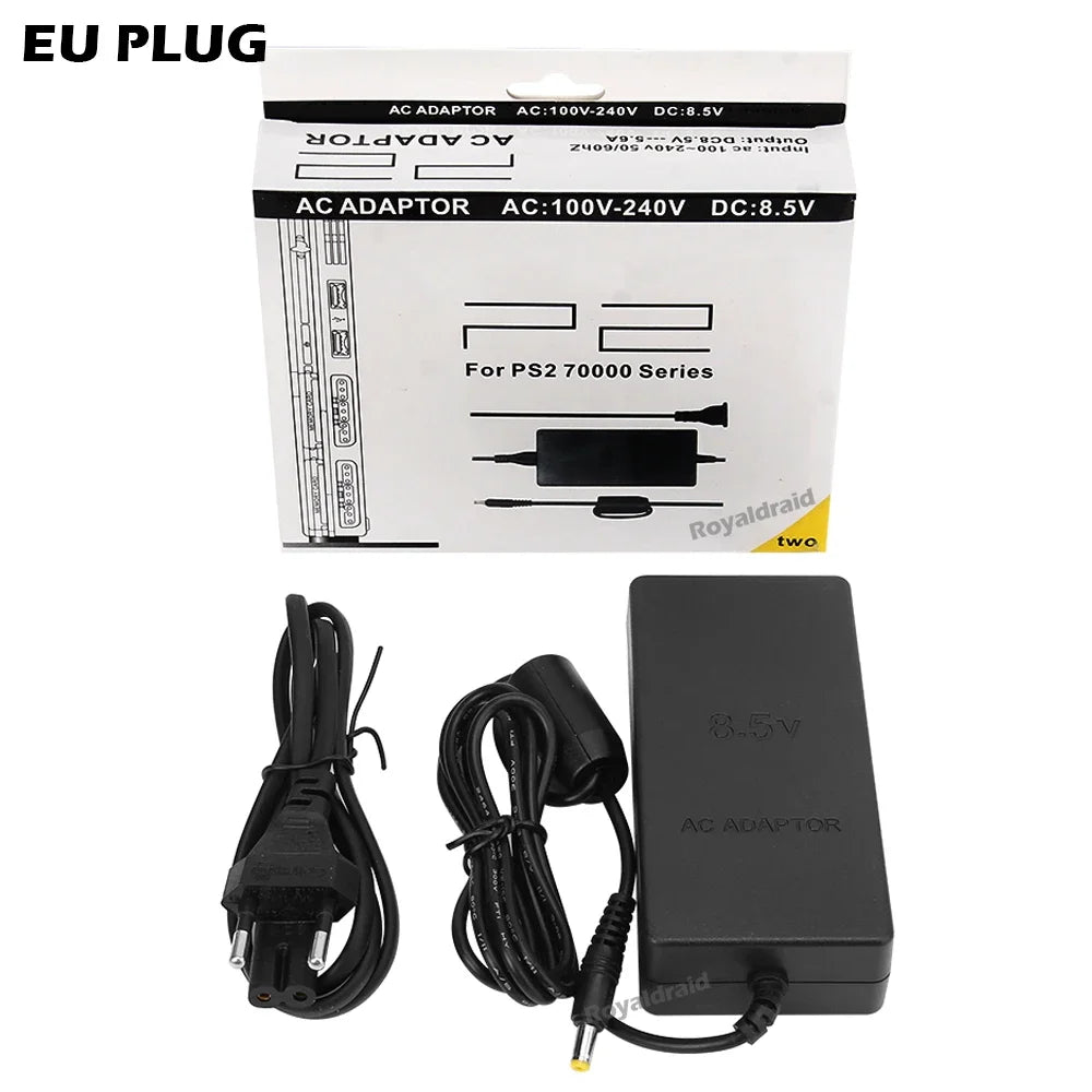 New Power Supply for PS2 Slim – Replacement AC Adapter Charger, 100-240V, DC 8.5V for 70000 Console (EU/US Plug)