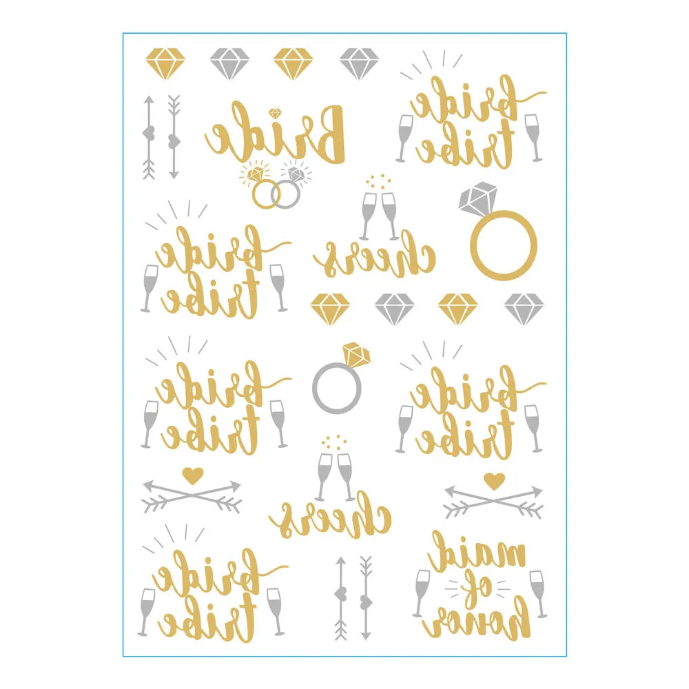 Waterproof Gold Foil Temporary Tattoo Stickers – Crown & Ring Bridal Party Body Art Decals