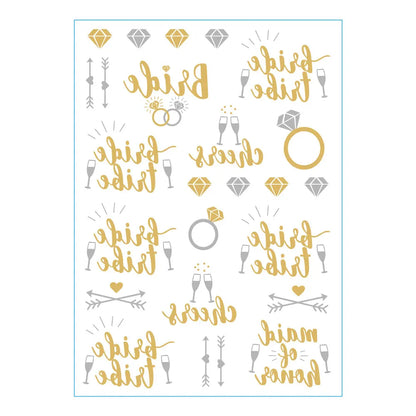 Waterproof Gold Foil Temporary Tattoo Stickers – Crown & Ring Bridal Party Body Art Decals