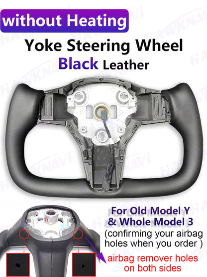 Hawknavi 350mm Yoke Steering Wheel – Leather Racing Style for Tesla Model 3 & Model Y, Heated Optional, White & Black