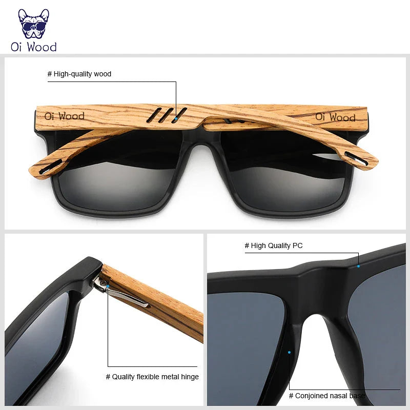 Oi Wood Square Polarized Sunglasses for Men — UV400 Fashion Sport & Driving Sun Glasses