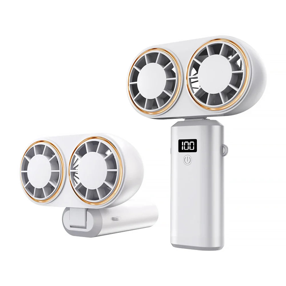 Handheld Personal Fan – Compact Rechargeable Dual Cooling Fan with Digital Display, Portable Cooler