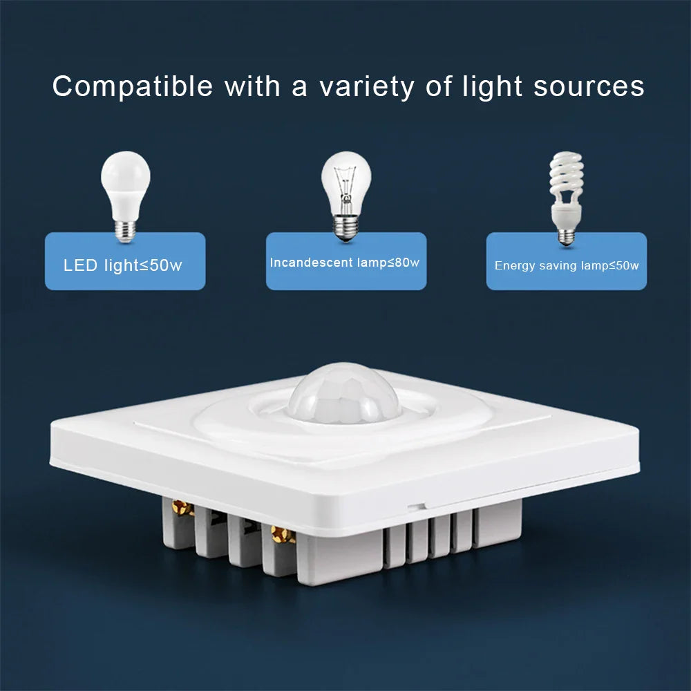 AC 220V LED PIR Motion Sensor Light Switch, Infrared Human Detection, Auto On/Off for Corridor & Staircase