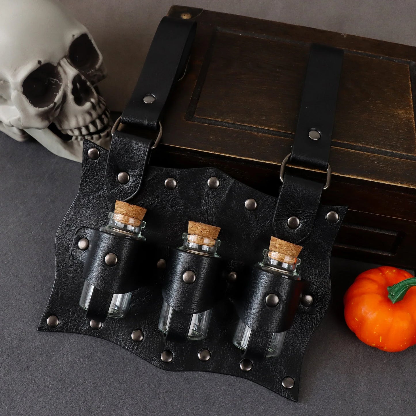 Medieval Alchemy Vial PU Belt – Hanging Potion Pouch for Magic Costume, Cosplay & Healer Kit Props