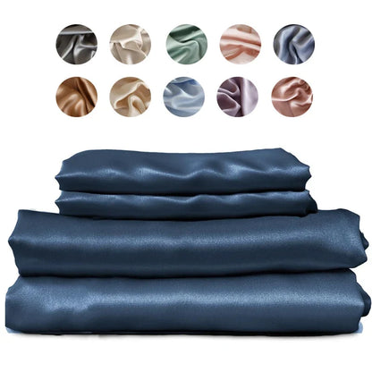 100% Mulberry Silk Bed Sheet Set - Luxury Silk Bedding with Fitted Sheet, Flat Sheet & Pillowcases