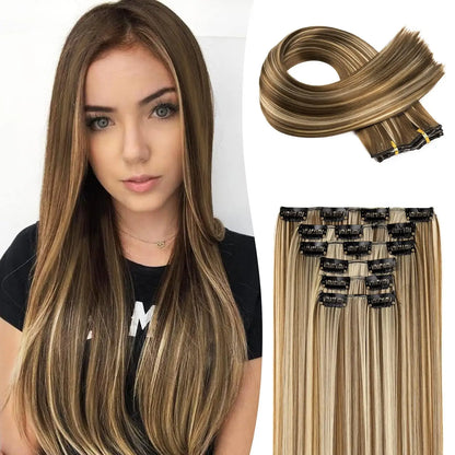 Clip-In Hair Extensions – Thick & Long Lace Weft Synthetic Hairpieces for Women
