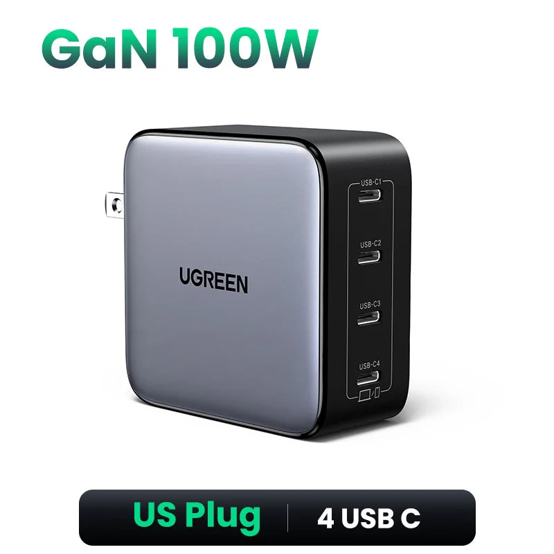 UGREEN 100W GaN 5-Port USB-C Charger – Fast Charger QC4.0/3.0 PPS for MacBook, Laptop, iPhone 16/15/14 Pro, Tablet