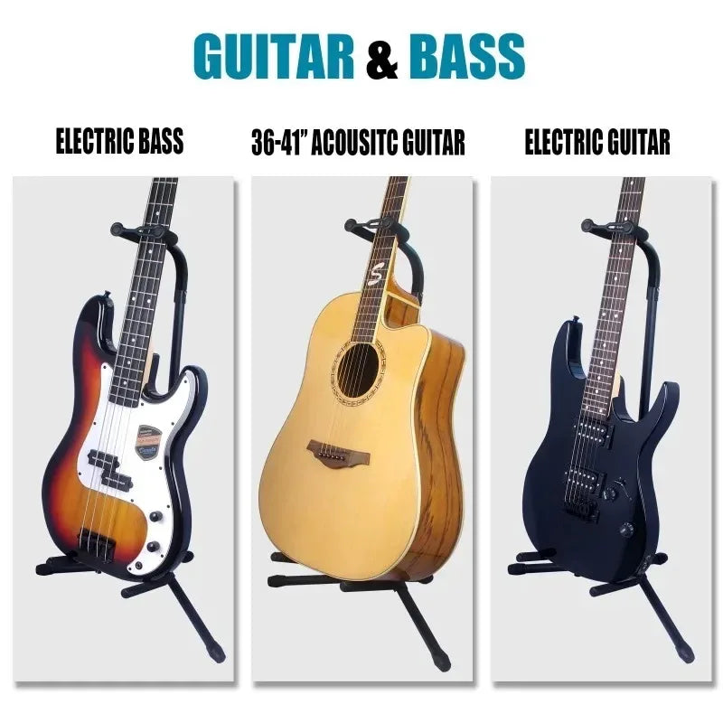 Vertical Foldable Guitar Stand — Adjustable Instrument Display for Ukulele, Bass, Classical & Electric Guitars