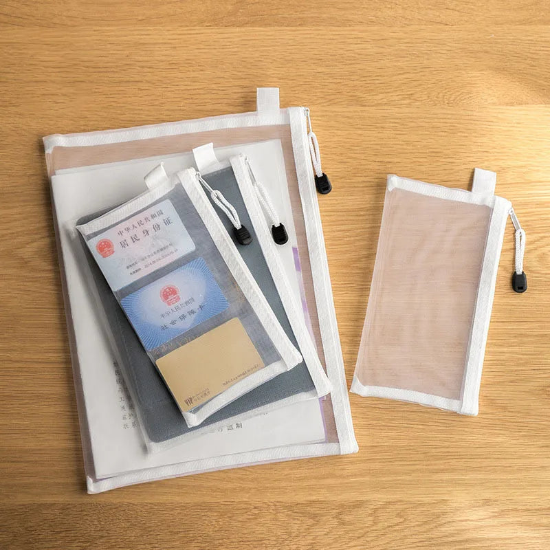 3-Pack Mesh Zipper Pouch Document Bags: Waterproof A4/A5/A6 Zip File Folders - School & Office Supplies, Cosmetic Makeup Storage