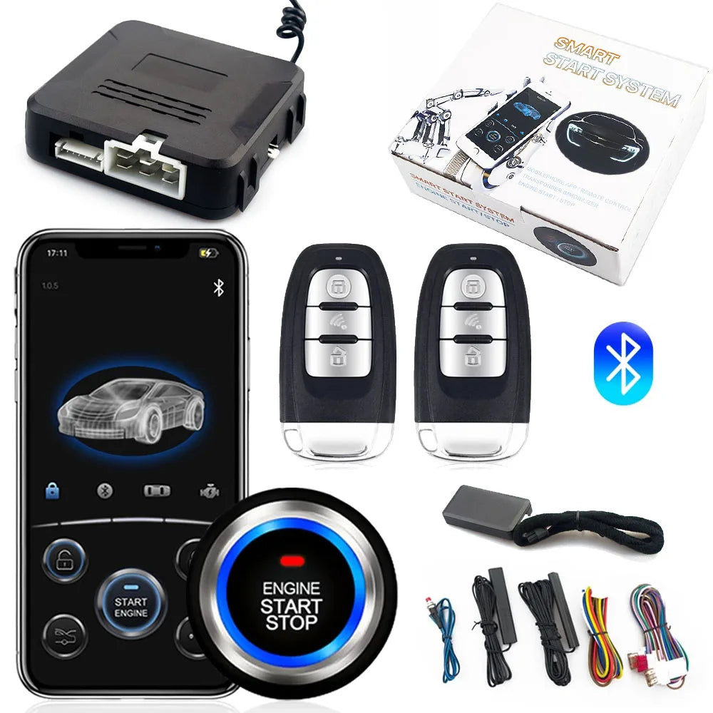 Universal Car Remote Start Stop Kit – Bluetooth Mobile App Engine Start, Keyless Entry, PKE Alarm & Trunk Control System