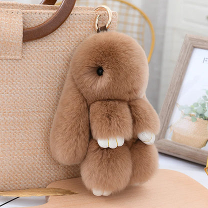 100% Natural Rex Rabbit Fur Keychain – Fluffy Bunny Bag Charm, Doll Toy & Lovely Pendant