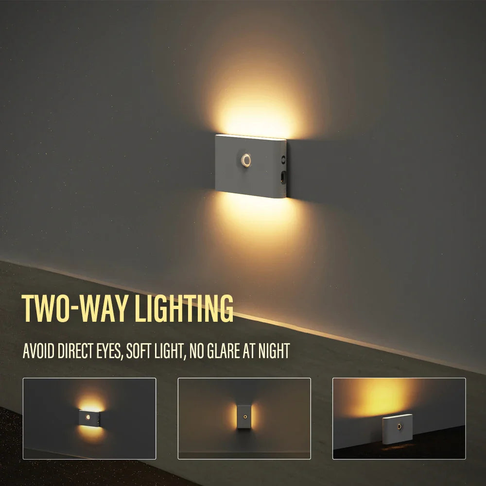 LED Induction Night Light - Wireless USB Charging - Human Body Motion Sensor Wall Light for Bedroom, Corridor, Cabinet, Bathroom