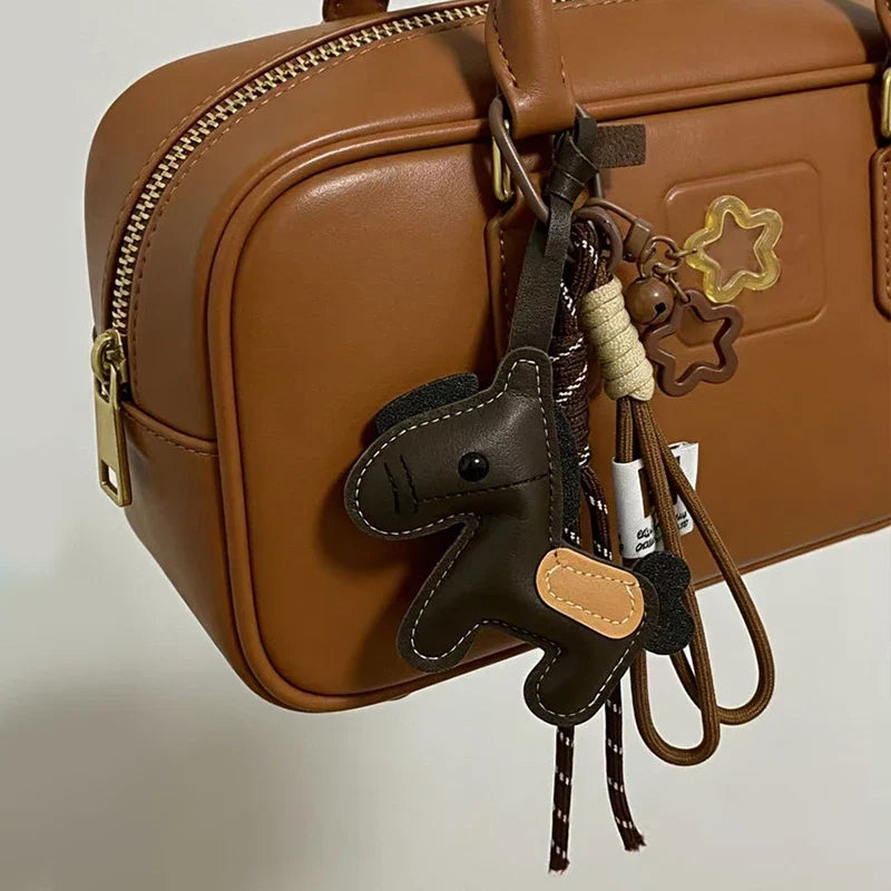 Pony Leather Keychain - Personalized Backpack Charm Car Key Holder Bag Pendant Purse Strap Decoration Gift
