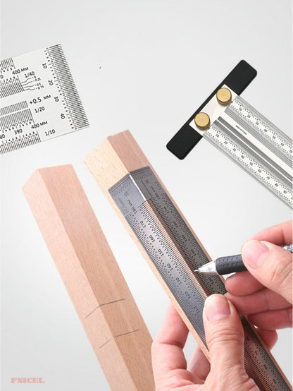 High Precision T-Type Scale Ruler — Stainless Steel Woodworking Scribing & Marking Gauge