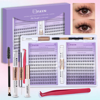 DIY Eyelash Extension Kit – Cluster Mix Eyelashes Set with Lash Bond & Seal, Tweezers & Brush for Full Lash Look