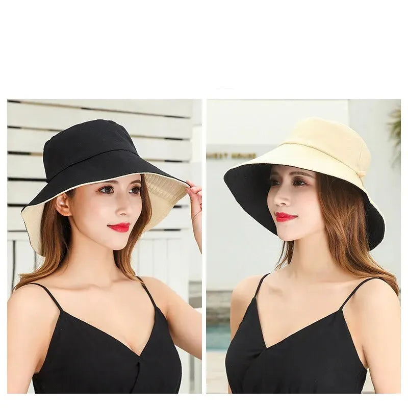 Women’s Fisherman Sun Hat – Large Brim UV Protection Face Cover Summer Sunshade Bucket Hat, Double-Sided Fashion Travel Cap