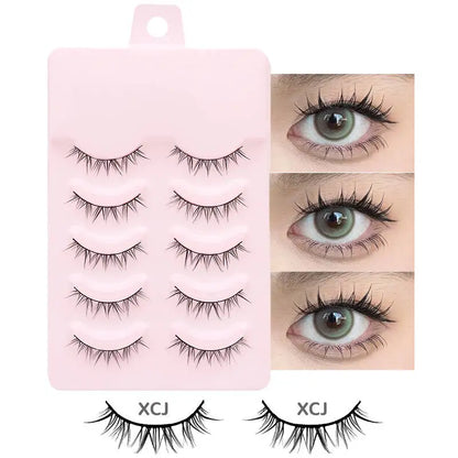 DINGSEN 5 Pairs Manga Style False Eyelashes — Soft, Natural, Long Anime Wispy Strip Lashes for Makeup