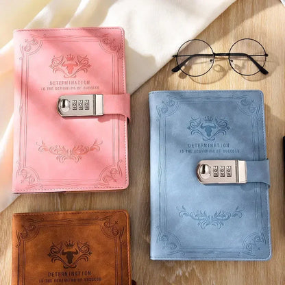 A5 Retro Password Book with Lock – 200 Pages Thickened Diary Notebook, Creative Student Stationery Ledger Binder Organizer
