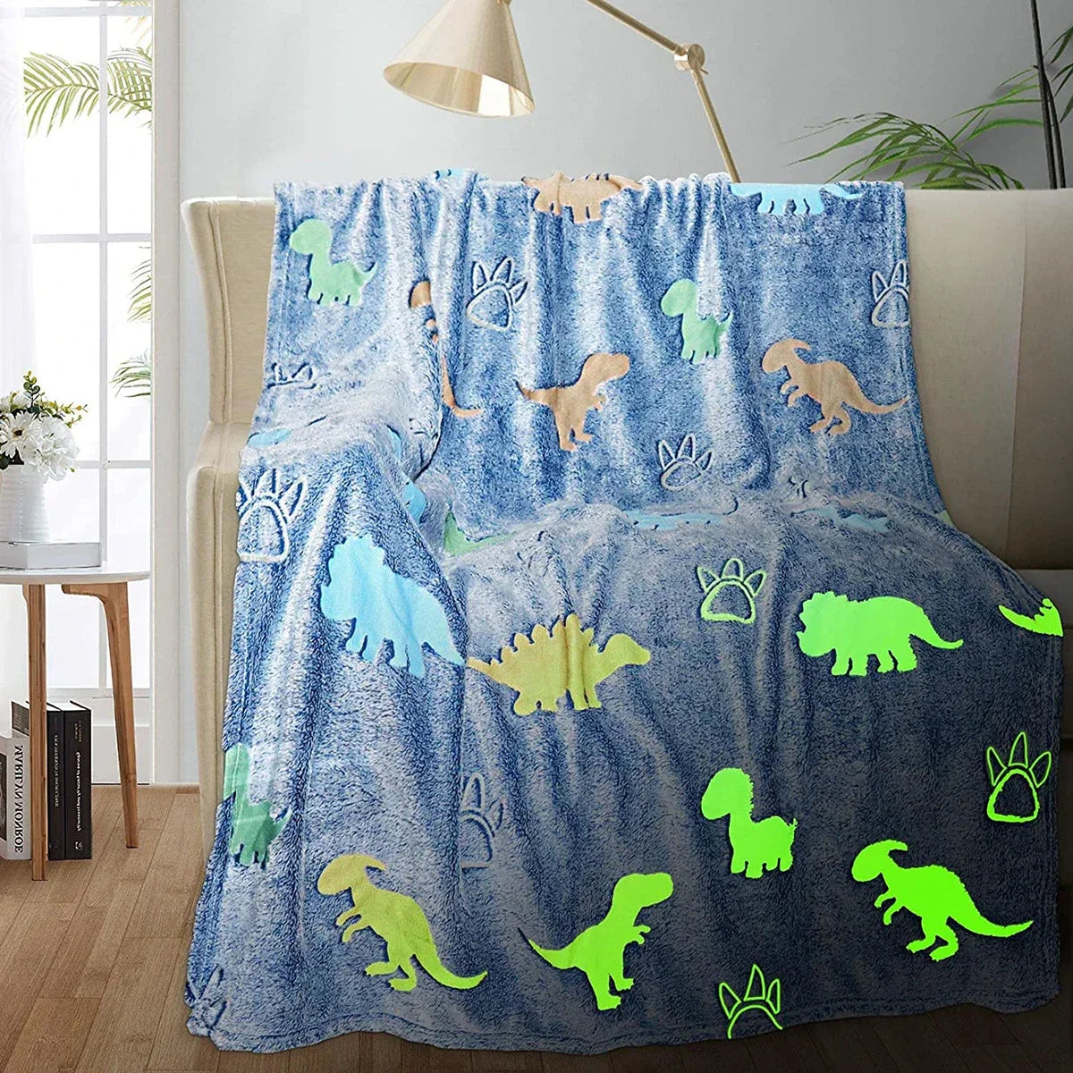 Luminous Unicorn & Dinosaur Plush Blanket – Glow-in-the-Dark Soft Flannel Throw for Boys & Girls, Christmas Gift