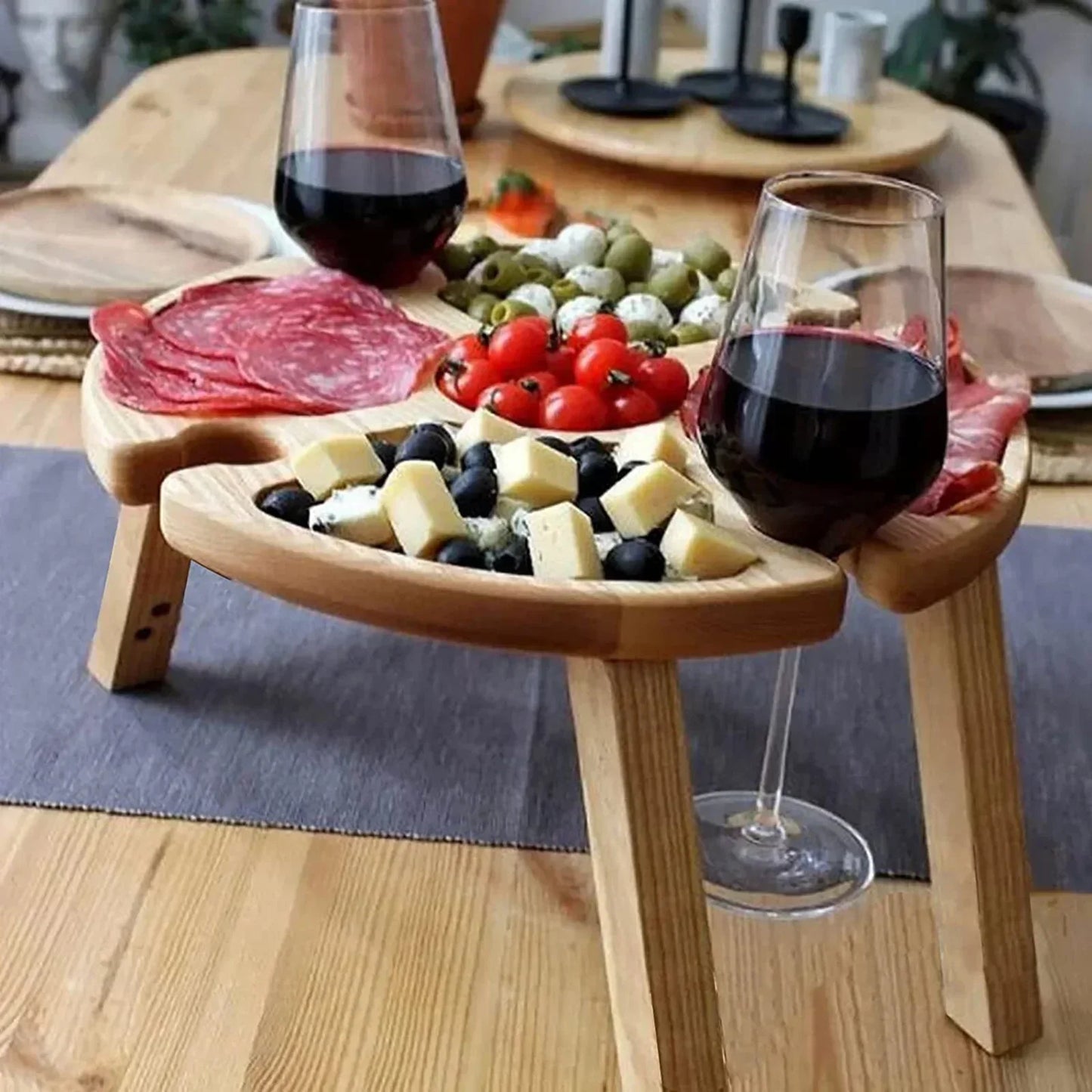 Wooden Folding Picnic Table – Portable Chair, Casual Snack Tray, Wine Rack, Kitchen Storage Container