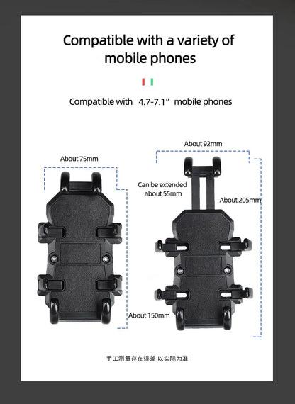Motorcycle & Bike Phone Holder with Shock Absorber – Handlebar Rearview Mirror Mount for 4.7–7.1” Smartphones