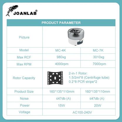 JOANLAB Mini Centrifuge Machine – PCR Plasma Lab Microcentrifuge 4000/7000rpm for 0.2/1.5/2ml Tubes