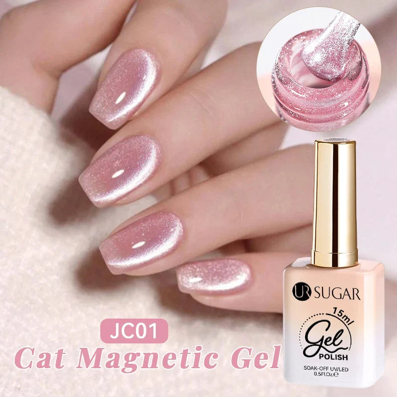 UR SUGAR Jelly Pink Cat Magnetic Gel Nail Polish 15ml - Glitter Ice Effect Soak Off UV LED Semi-Permanent Manicure Gel